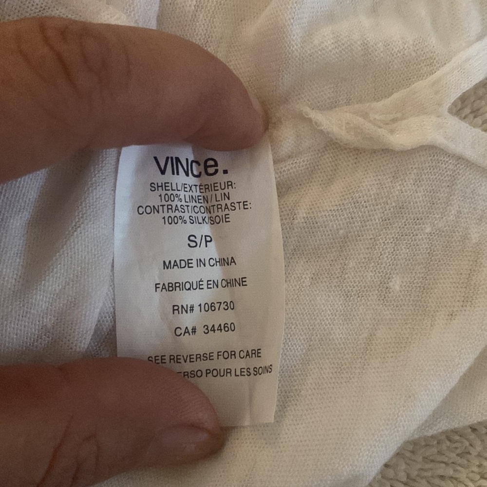 Vince 100% linen w/ silk bottom stunning crisp white blouse from Neiman Marcus - Picture 8 of 11
